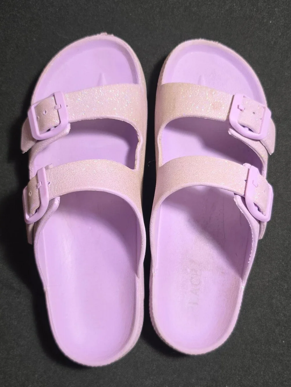 Kids Lavender Double-Strap Glitter Slide Sandals